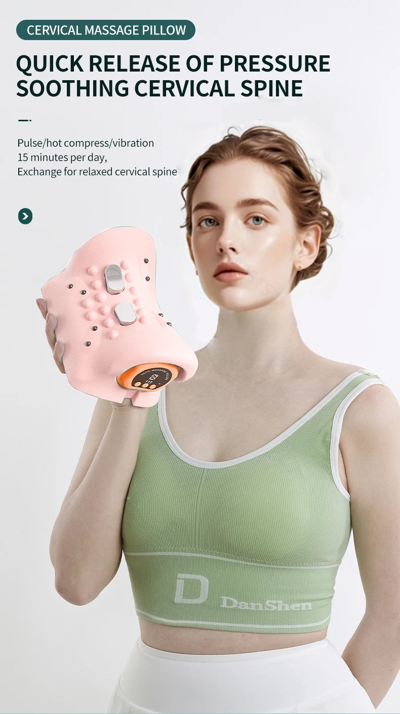 Electric Heated EMS Pulse Cervical Traction Pillow with Six Levels of Heat Neck Massager and Shoulder Stretcher Massage Products