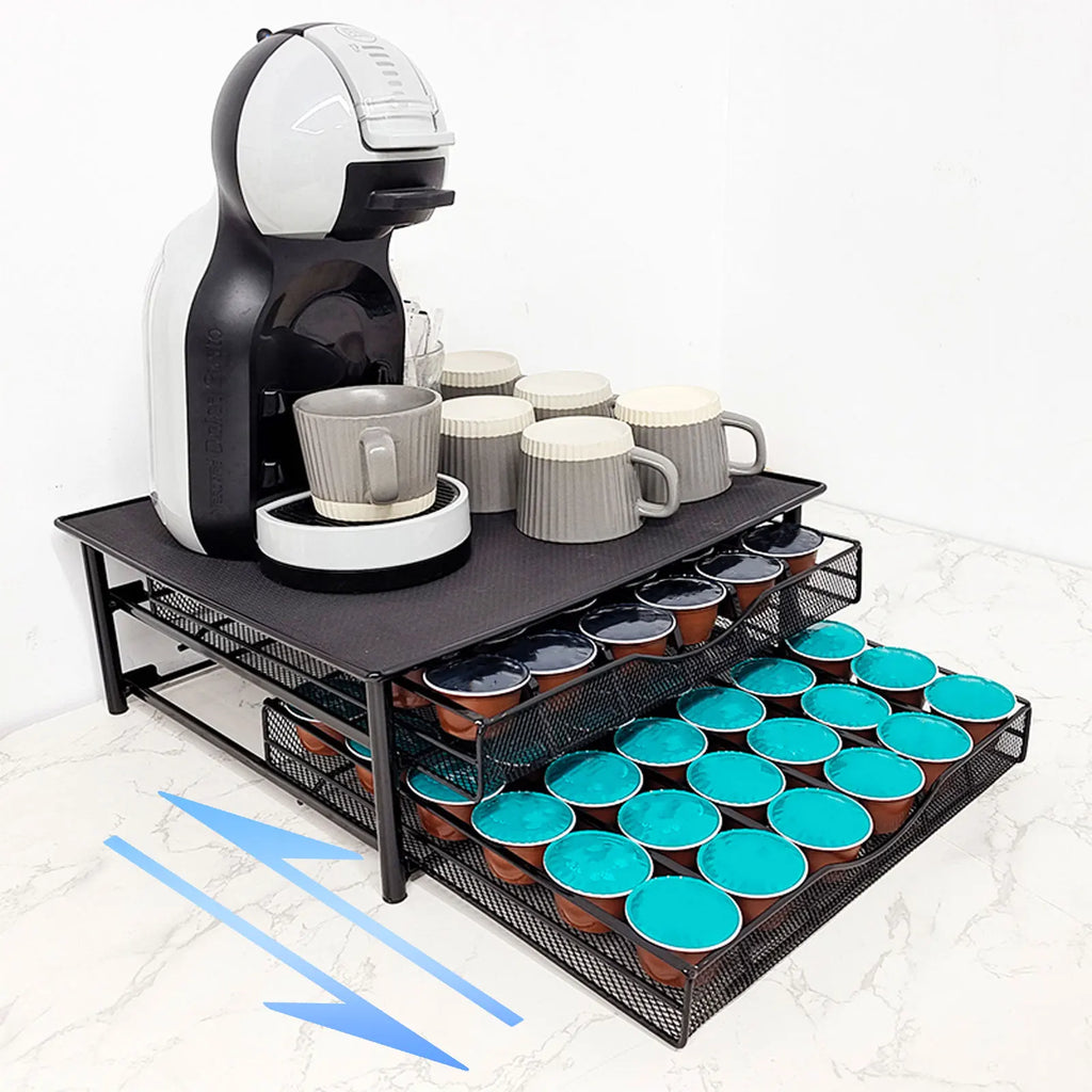 Dolce Gusto Coffee Capsule Holder 72 Pods Double Drawer Metal Storage Organizer with Coffee Machine Stand for Kitchen Office
