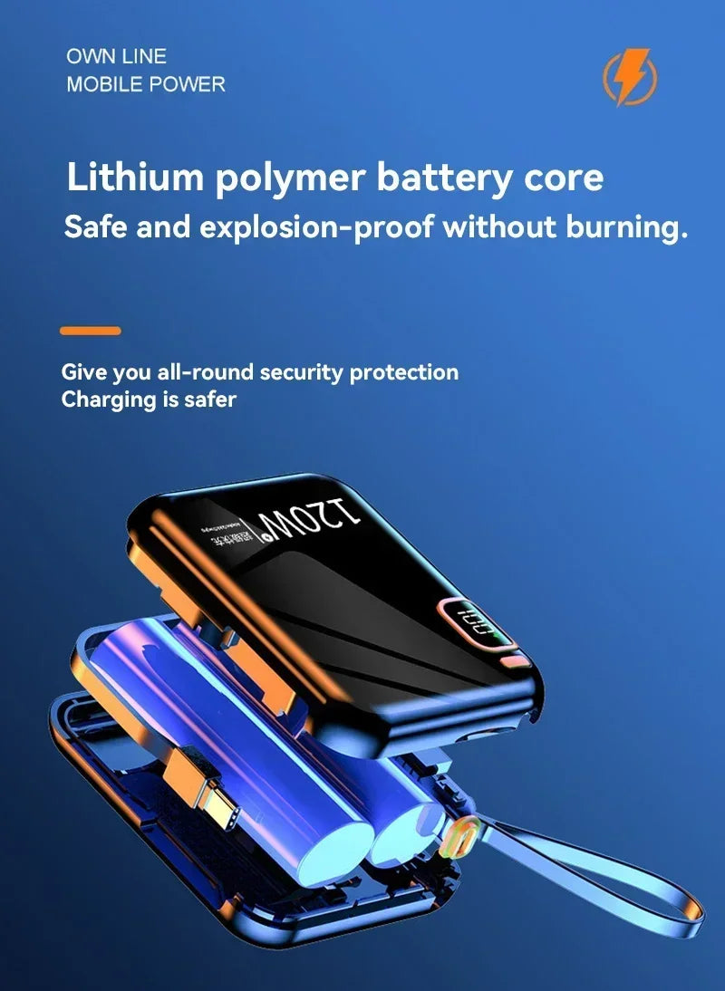 100000mAh 120W Portable Power Bank High Capacity Cable Two-way Fast Charging Mini Powerbank For Xiaomi IPhone Samsung ﻿2025 New
