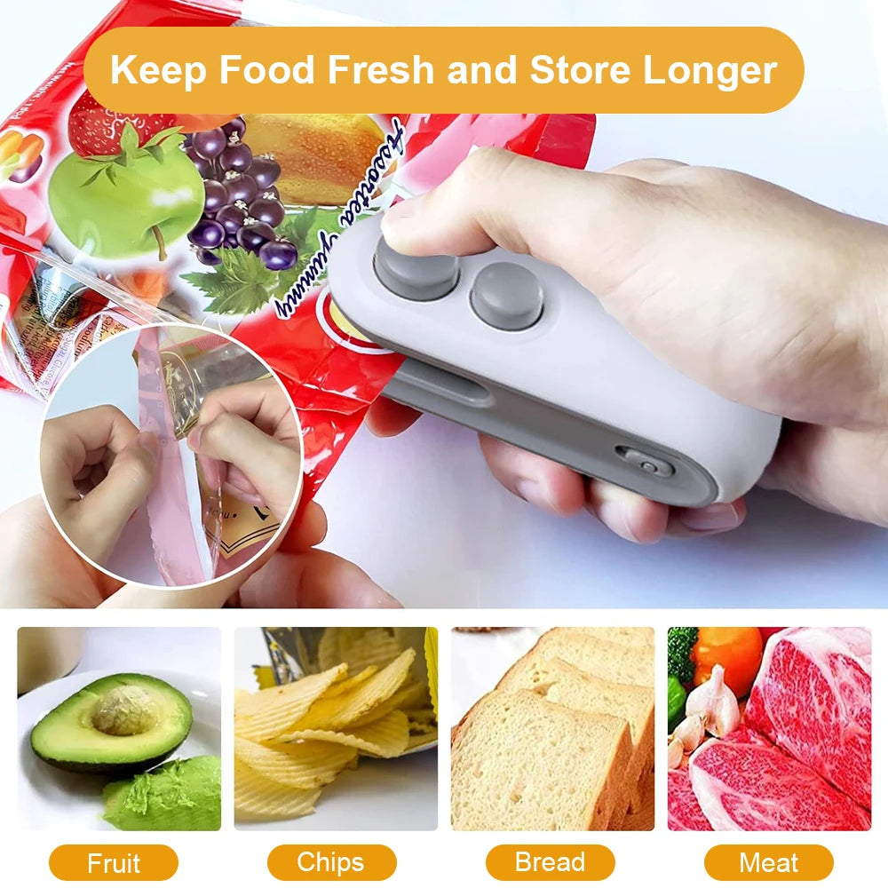 Mini Heat Bag Sealer Rechargeable Food Packaging Heat Sealer Handheld Plastic Bag Sealing Machine Food Package Clip Bag Sealer