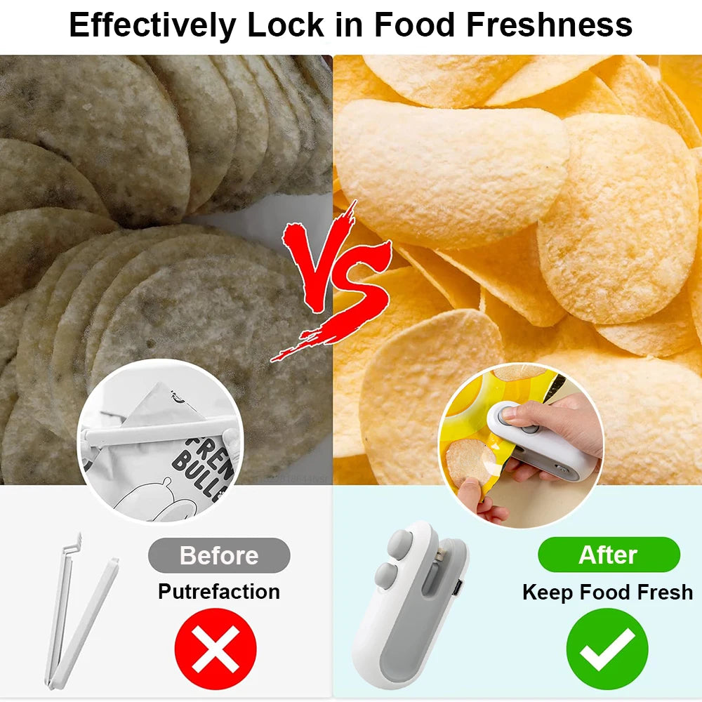 Mini Heat Bag Sealer Rechargeable Food Packaging Heat Sealer Handheld Plastic Bag Sealing Machine Food Package Clip Bag Sealer