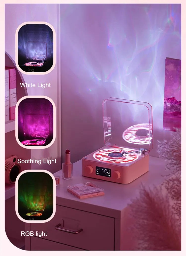 Retro Record Player Night Light with Bluetooth Speaker & White Noise Sleep Aid,RGB Mood Light for Relaxing Bedroom Nursery Decor