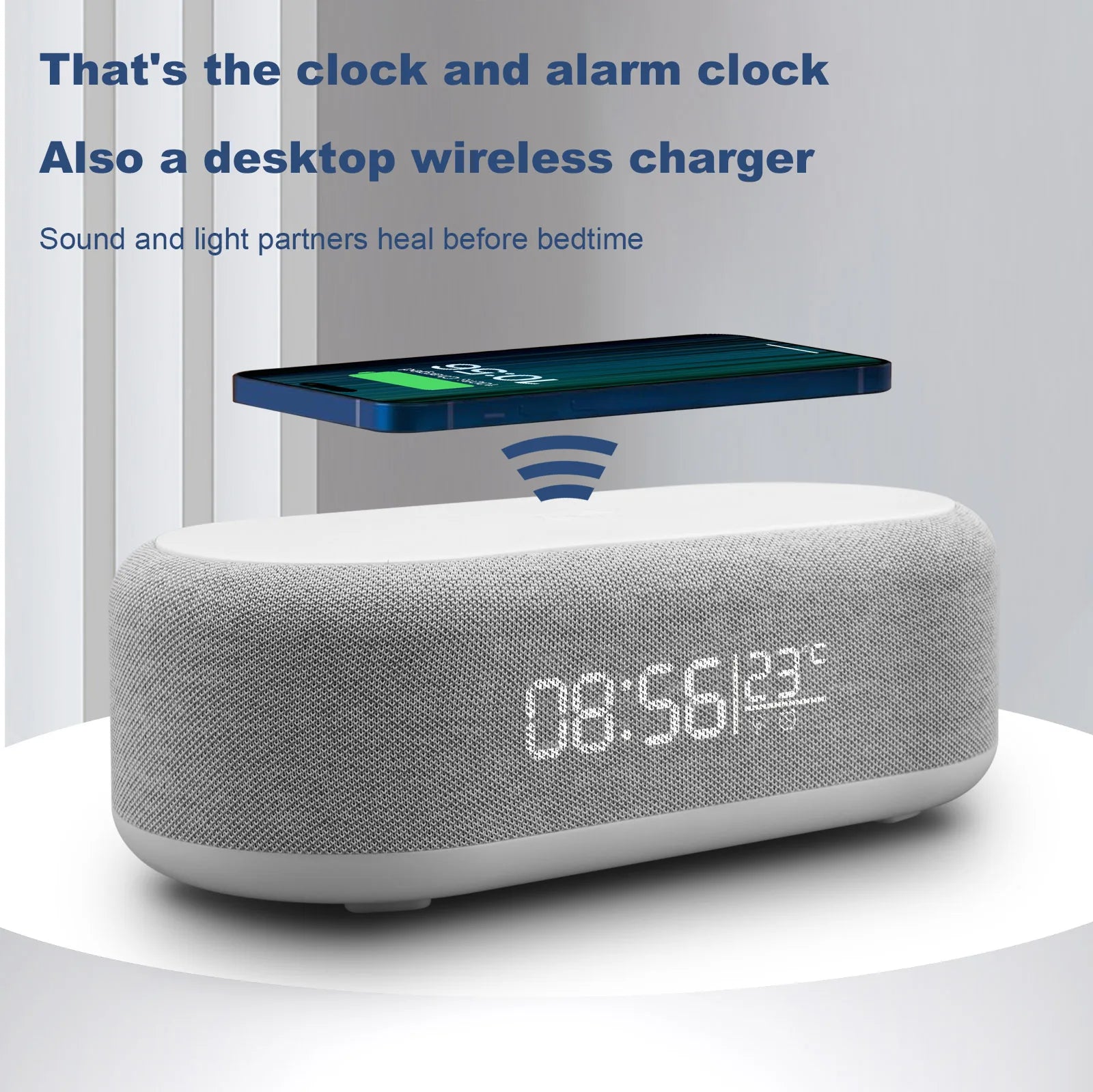 Fast Wireless Charger Alarm Clock Time LED Light Thermometer for iPhone 16 15 14 13 12 Charging Dock Station for Samsung S24 S23