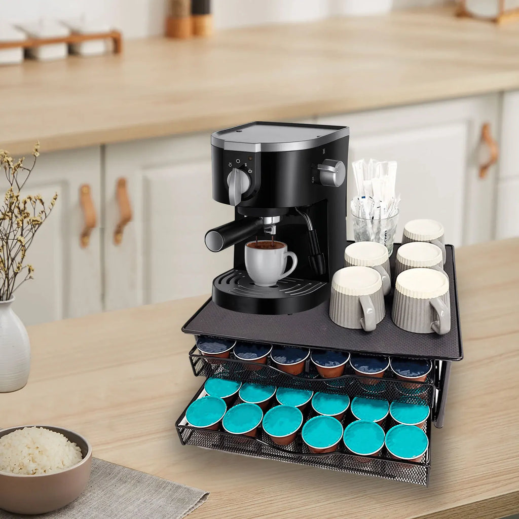 Dolce Gusto Coffee Capsule Holder 72 Pods Double Drawer Metal Storage Organizer with Coffee Machine Stand for Kitchen Office