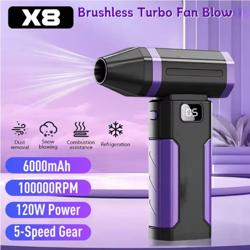 Powerful Violent Fan 150000RPM Mini Turbo Fan 5-Speed Handheld Portable Dust Blower Electric Dryer Screen Display for Car Comput