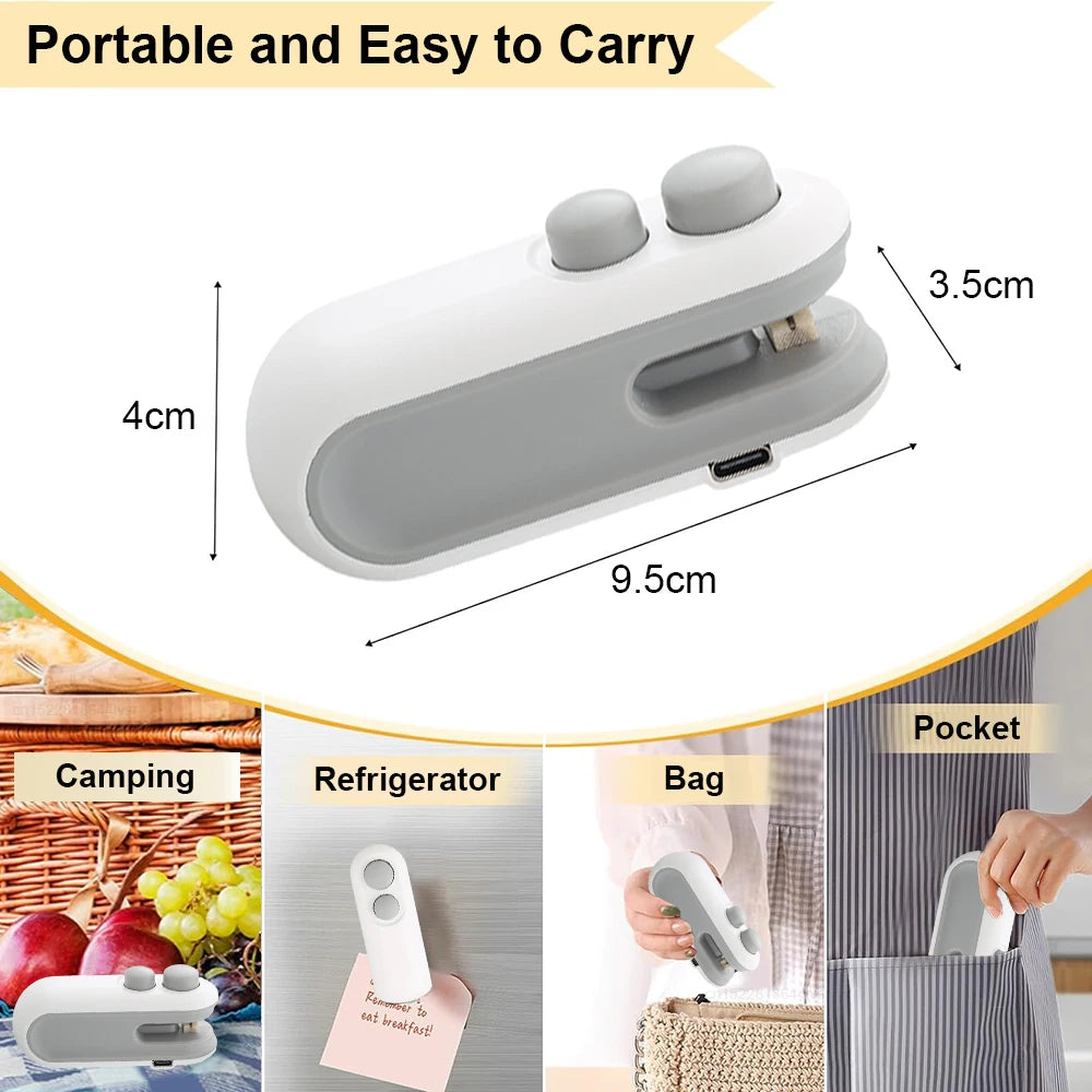 Mini Heat Bag Sealer Rechargeable Food Packaging Heat Sealer Handheld Plastic Bag Sealing Machine Food Package Clip Bag Sealer