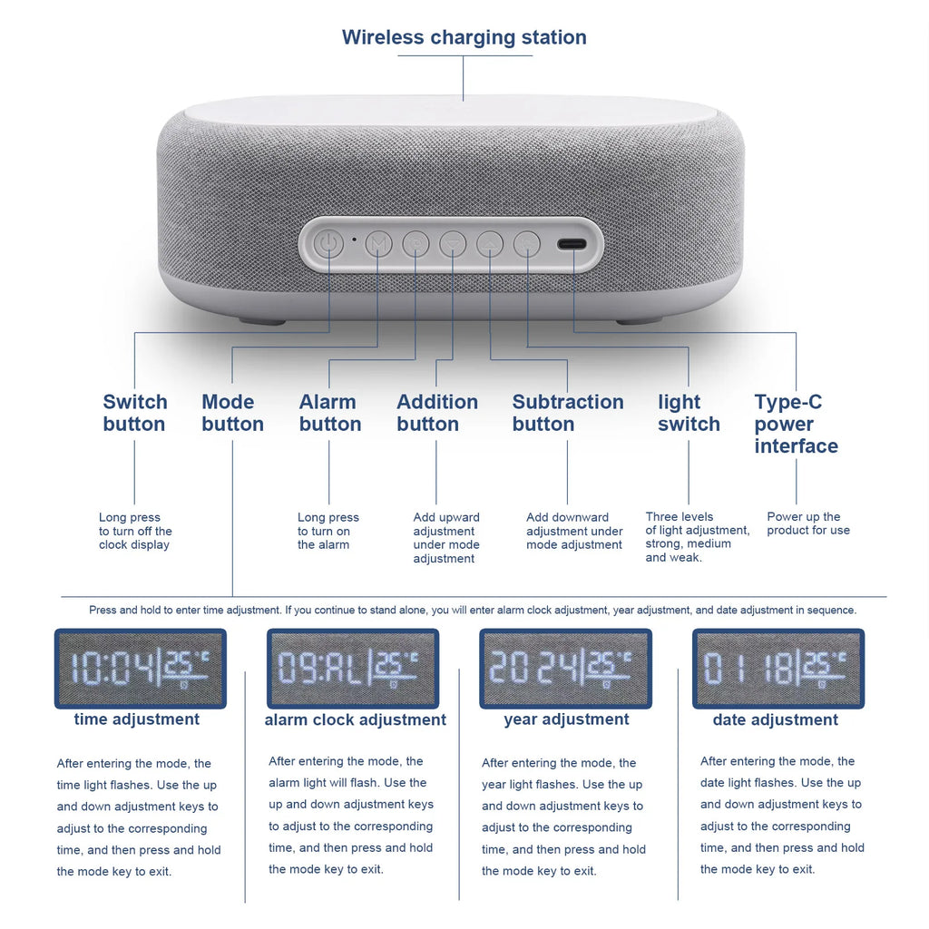 Fast Wireless Charger Alarm Clock Time LED Light Thermometer for iPhone 16 15 14 13 12 Charging Dock Station for Samsung S24 S23