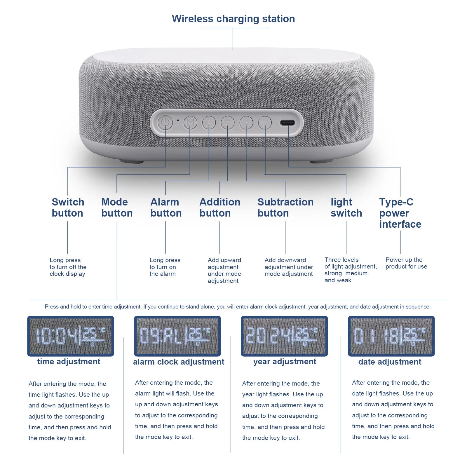 Fast Wireless Charger Alarm Clock Time LED Light Thermometer for iPhone 16 15 14 13 12 Charging Dock Station for Samsung S24 S23