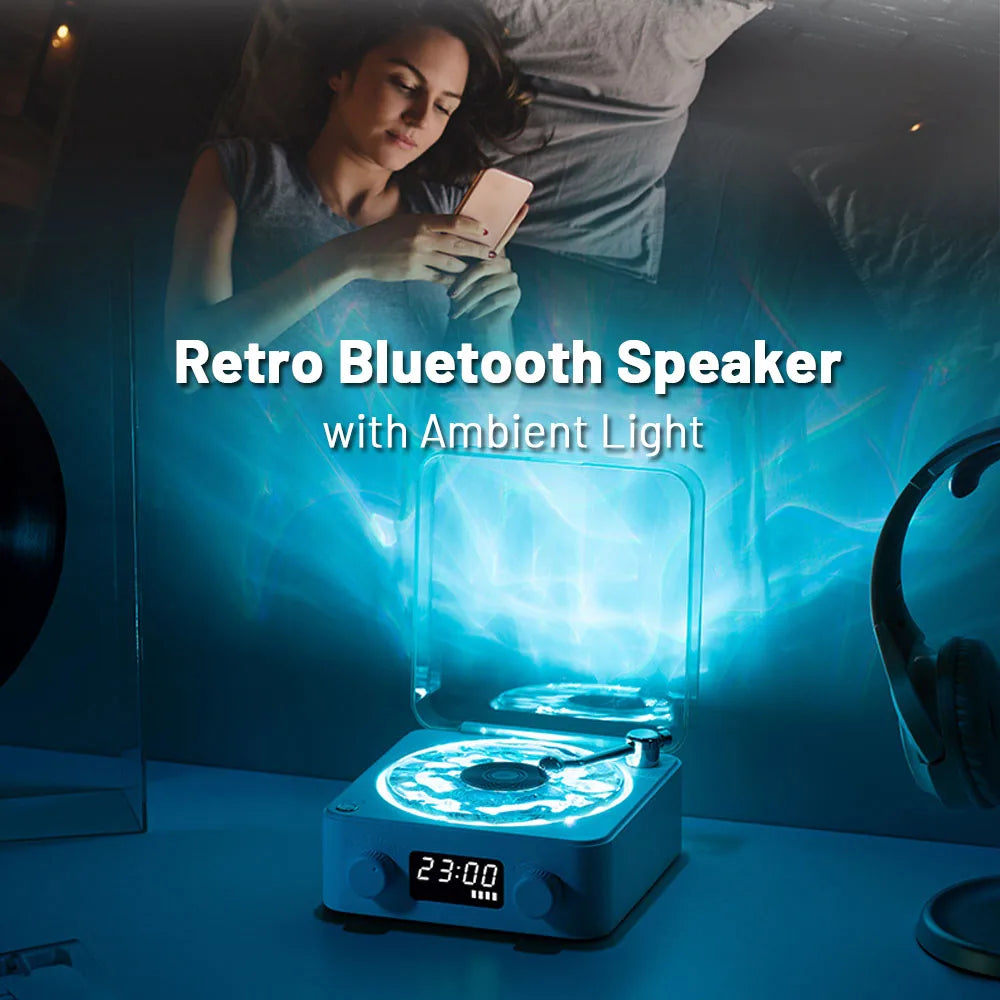 Retro Record Player Night Light with Bluetooth Speaker & White Noise Sleep Aid,RGB Mood Light for Relaxing Bedroom Nursery Decor