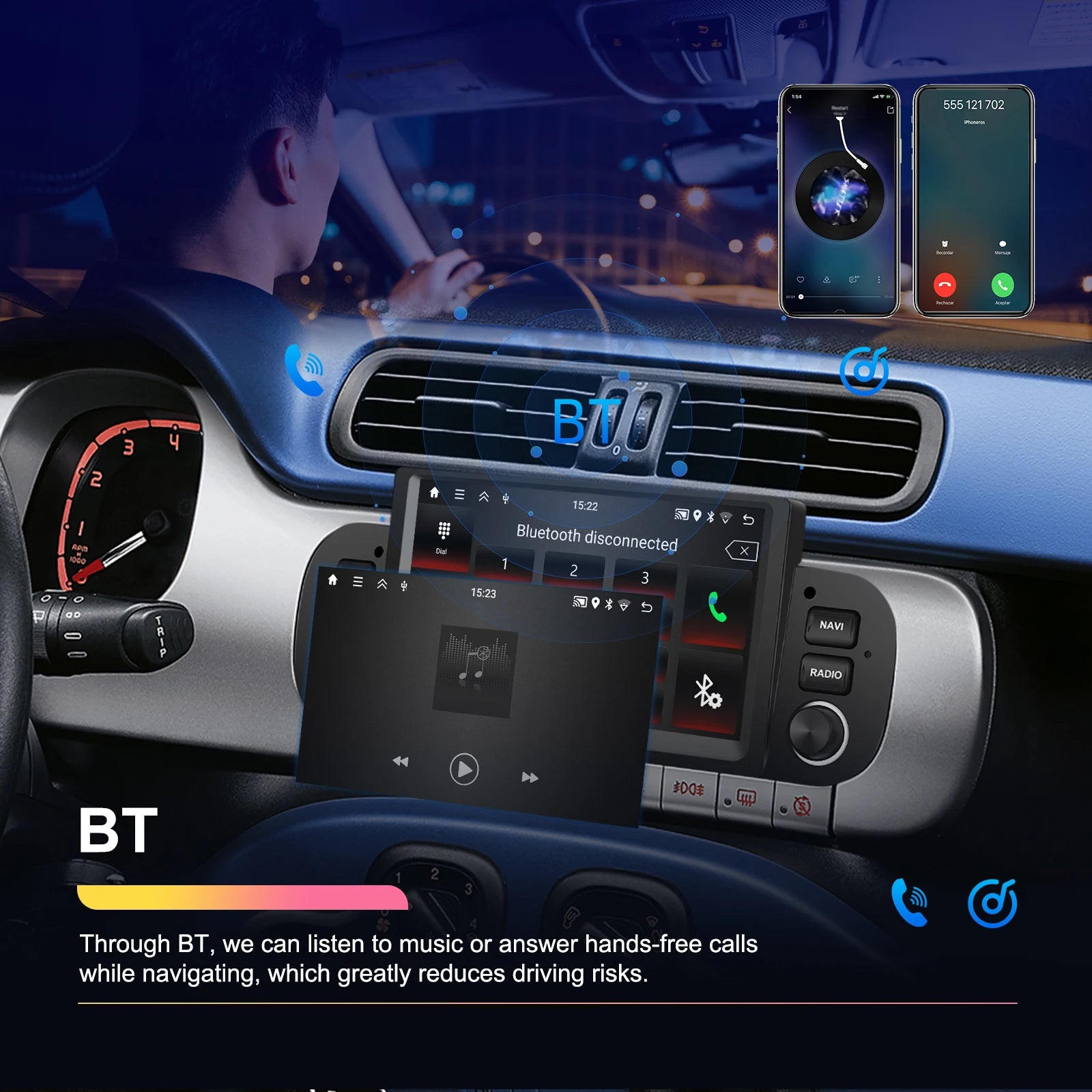 Podofo 6.2'' CarPlay Android Auto Car Stereo Radio 2+64G Multimedia Player With FM GPS Bluetooth WIFI For FIAT PANDA 2013-2020