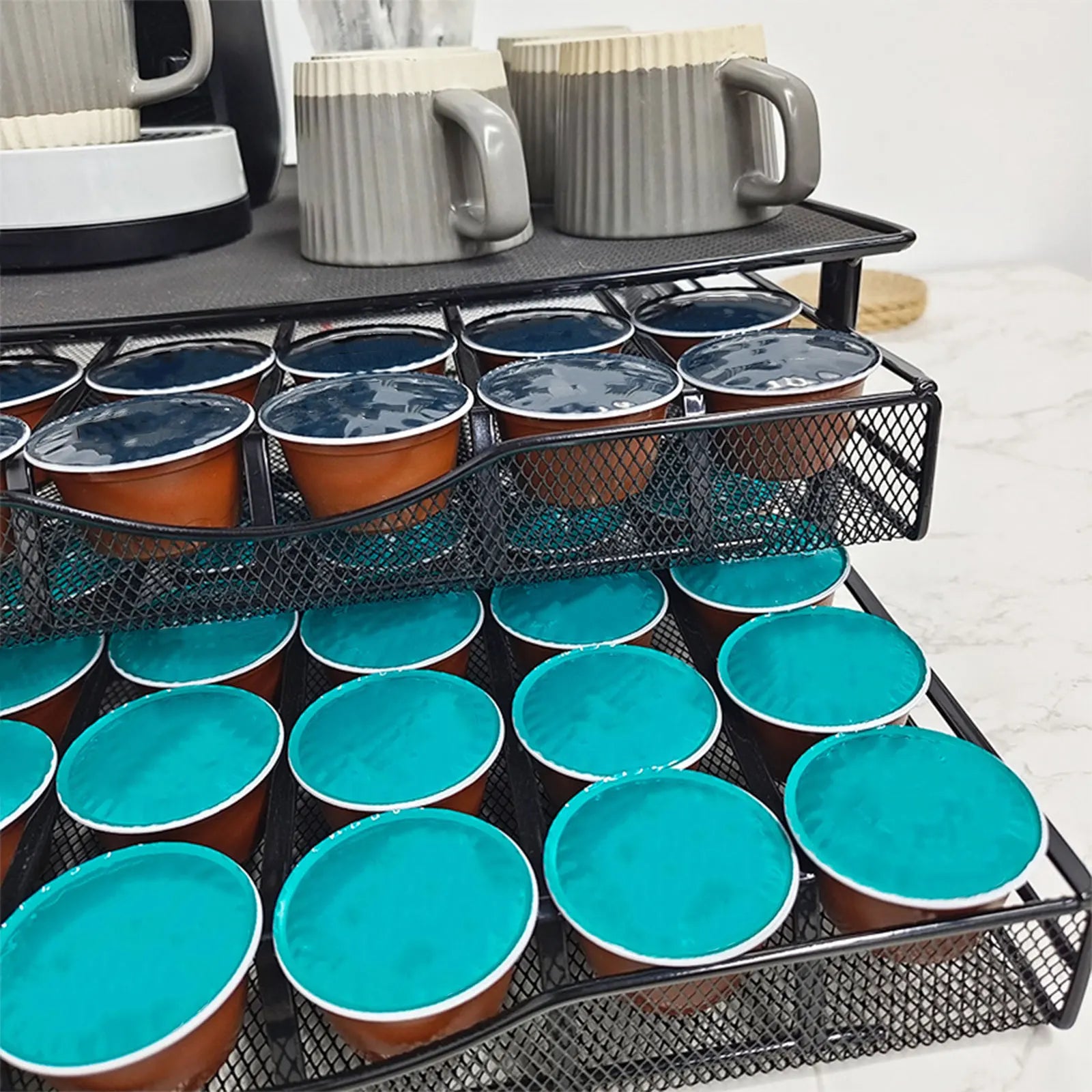 Dolce Gusto Coffee Capsule Holder 72 Pods Double Drawer Metal Storage Organizer with Coffee Machine Stand for Kitchen Office