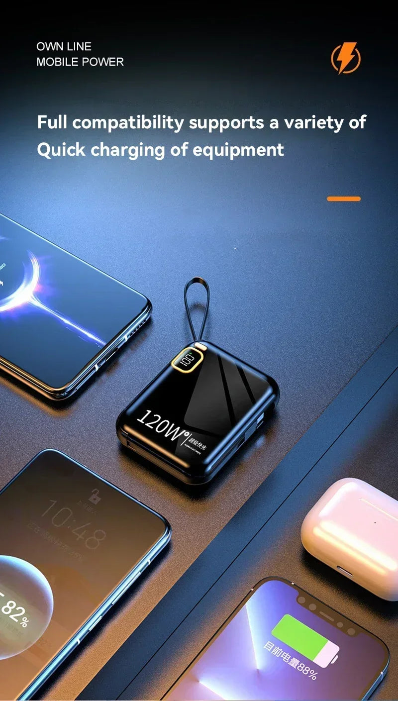 100000mAh 120W Portable Power Bank High Capacity Cable Two-way Fast Charging Mini Powerbank For Xiaomi IPhone Samsung ﻿2025 New