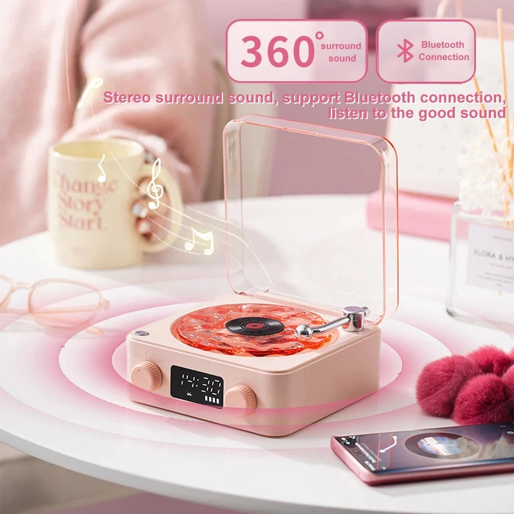 Retro Record Player Night Light with Bluetooth Speaker & White Noise Sleep Aid,RGB Mood Light for Relaxing Bedroom Nursery Decor