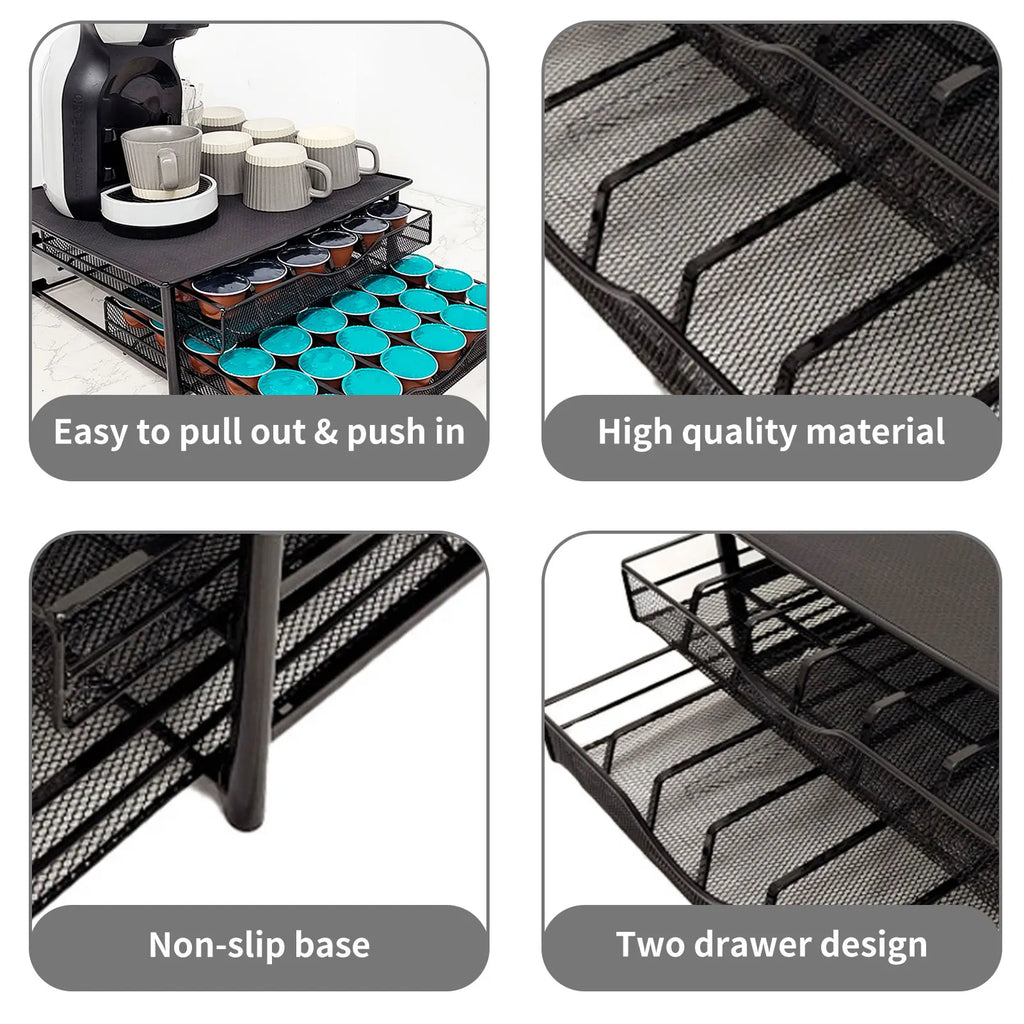 Dolce Gusto Coffee Capsule Holder 72 Pods Double Drawer Metal Storage Organizer with Coffee Machine Stand for Kitchen Office