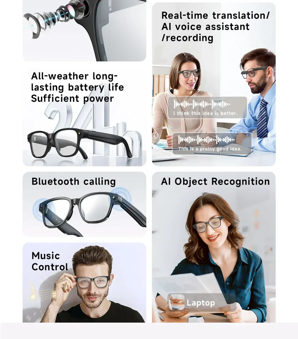 Lenovo 100MP Camera 8K HD Smart Glasses Chat GPT 260mAh Battery Bluetooth Call Voice Assistant Control Smart Glasses for Men