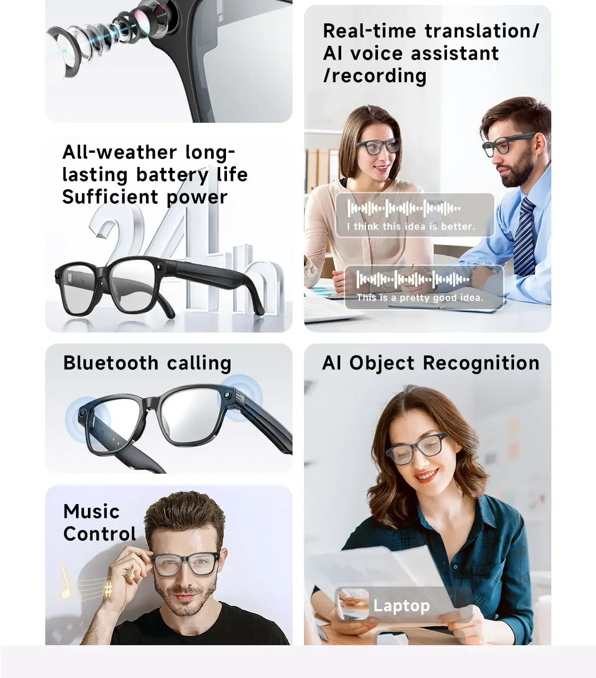 Lenovo 100MP Camera 8K HD Smart Glasses Chat GPT 260mAh Battery Bluetooth Call Voice Assistant Control Smart Glasses for Men