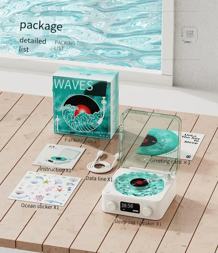 Retro Record Player Night Light with Bluetooth Speaker & White Noise Sleep Aid,RGB Mood Light for Relaxing Bedroom Nursery Decor