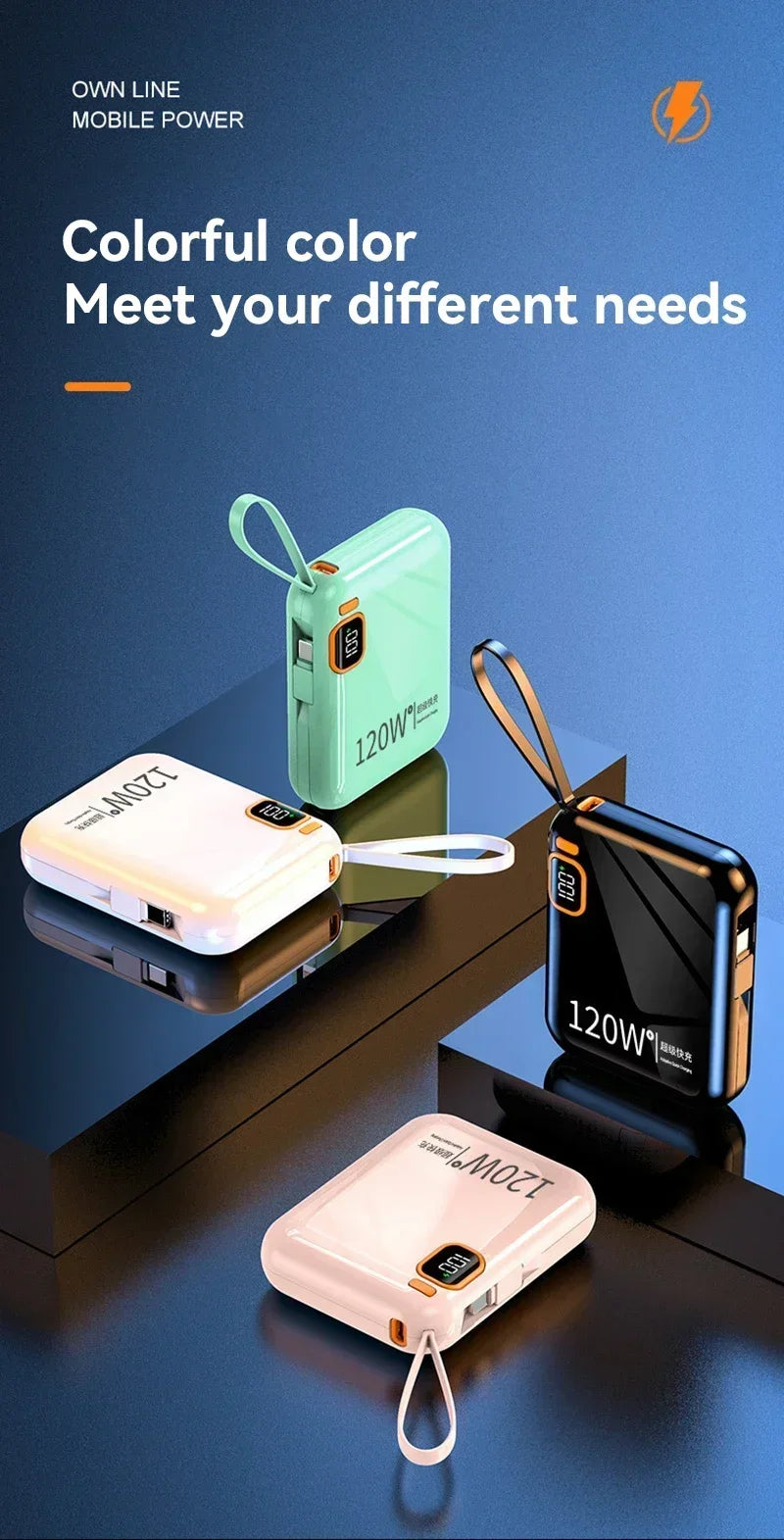 100000mAh 120W Portable Power Bank High Capacity Cable Two-way Fast Charging Mini Powerbank For Xiaomi IPhone Samsung ﻿2025 New