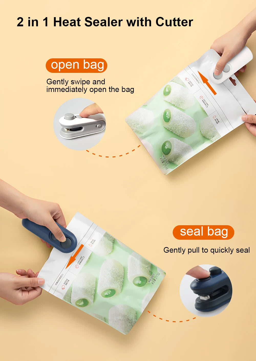 Mini Heat Bag Sealer Rechargeable Food Packaging Heat Sealer Handheld Plastic Bag Sealing Machine Food Package Clip Bag Sealer