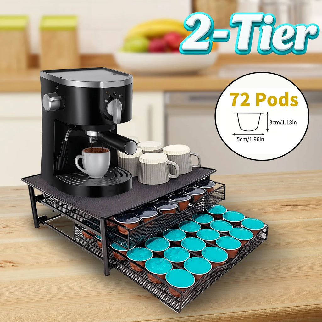 Dolce Gusto Coffee Capsule Holder 72 Pods Double Drawer Metal Storage Organizer with Coffee Machine Stand for Kitchen Office