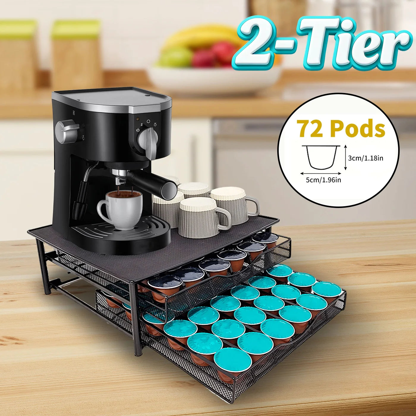 Dolce Gusto Coffee Capsule Holder 72 Pods Double Drawer Metal Storage Organizer with Coffee Machine Stand for Kitchen Office