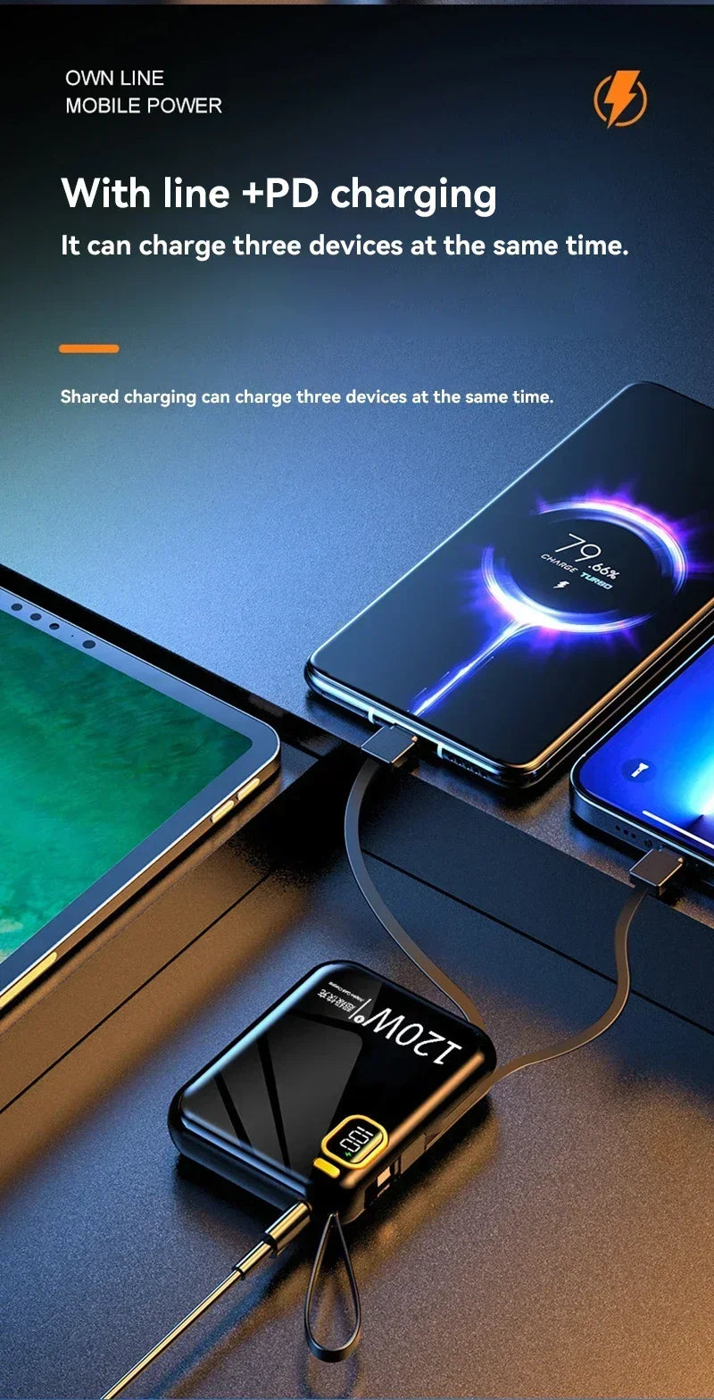 100000mAh 120W Portable Power Bank High Capacity Cable Two-way Fast Charging Mini Powerbank For Xiaomi IPhone Samsung ﻿2025 New