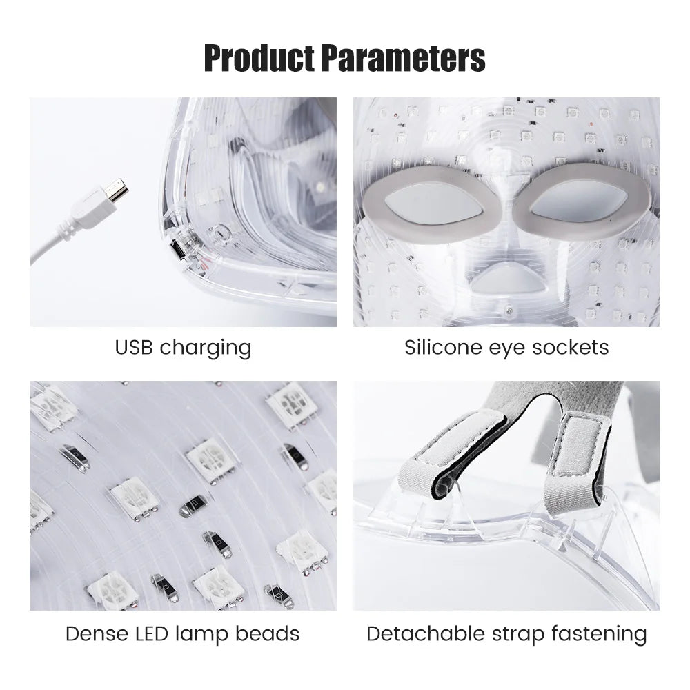 Rechargeable Facial LED Mask 7 Colors LED Photon Beauty Mask Skin Rejuvenation Home Face Lifting Whitening Beauty Device