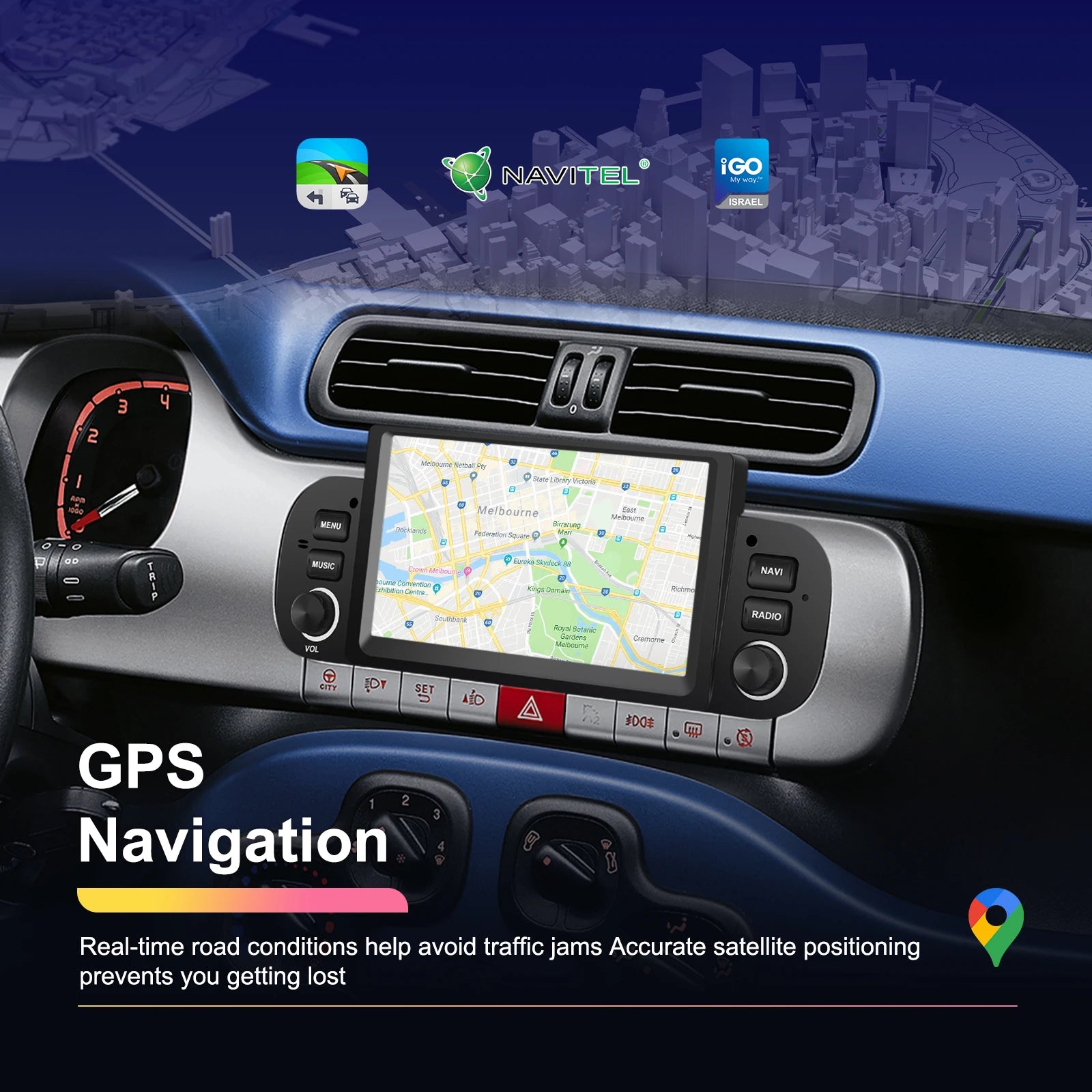 Podofo 6.2'' CarPlay Android Auto Car Stereo Radio 2+64G Multimedia Player With FM GPS Bluetooth WIFI For FIAT PANDA 2013-2020
