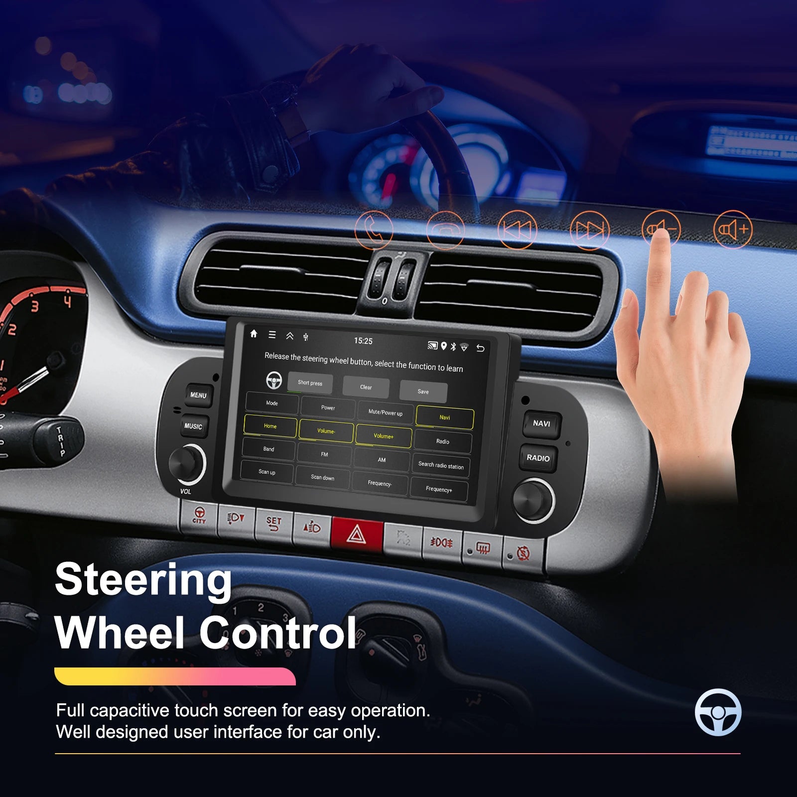Podofo 6.2'' CarPlay Android Auto Car Stereo Radio 2+64G Multimedia Player With FM GPS Bluetooth WIFI For FIAT PANDA 2013-2020