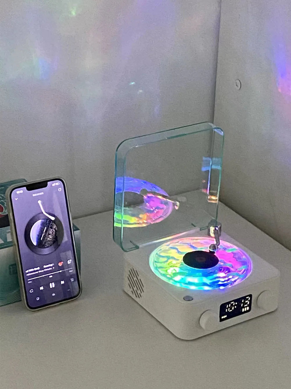 Retro Record Player Night Light with Bluetooth Speaker & White Noise Sleep Aid,RGB Mood Light for Relaxing Bedroom Nursery Decor