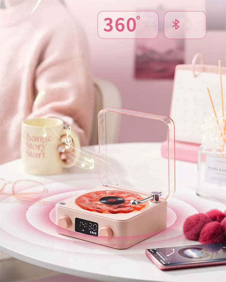 Retro Record Player Night Light with Bluetooth Speaker & White Noise Sleep Aid,RGB Mood Light for Relaxing Bedroom Nursery Decor