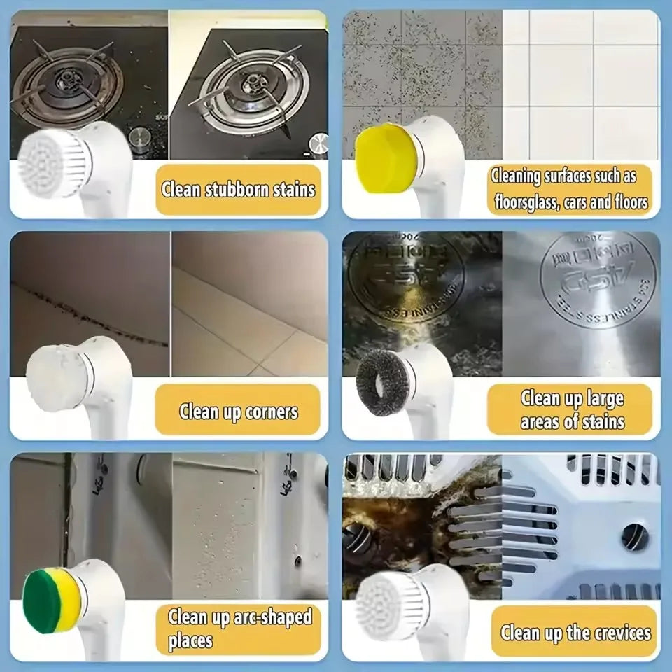 Electric Spin Cleaning Brush with 5 PCS Heads Wireless Handheld Scrubber Suitable Scrub Brush for Bathroom Kitchen Bathtub Tile