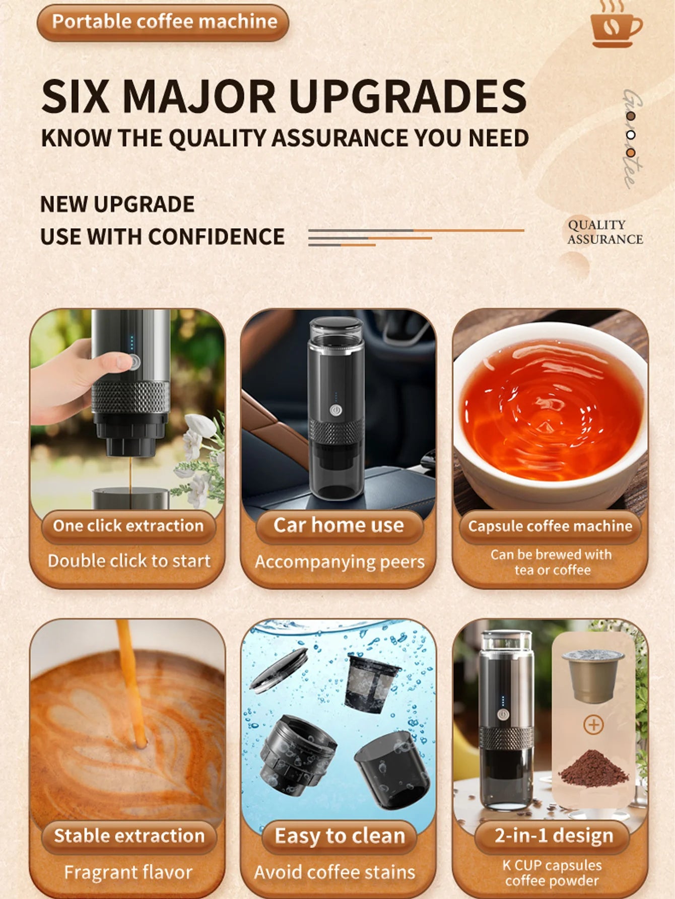 Portable Capsule Coffee Machine with 2-in-1 Design, One-Touch Dual Extraction, Compatible with Tea and Coffee Capsules, Essential for Car, Home, and Travel, Recommended for Office and Camping