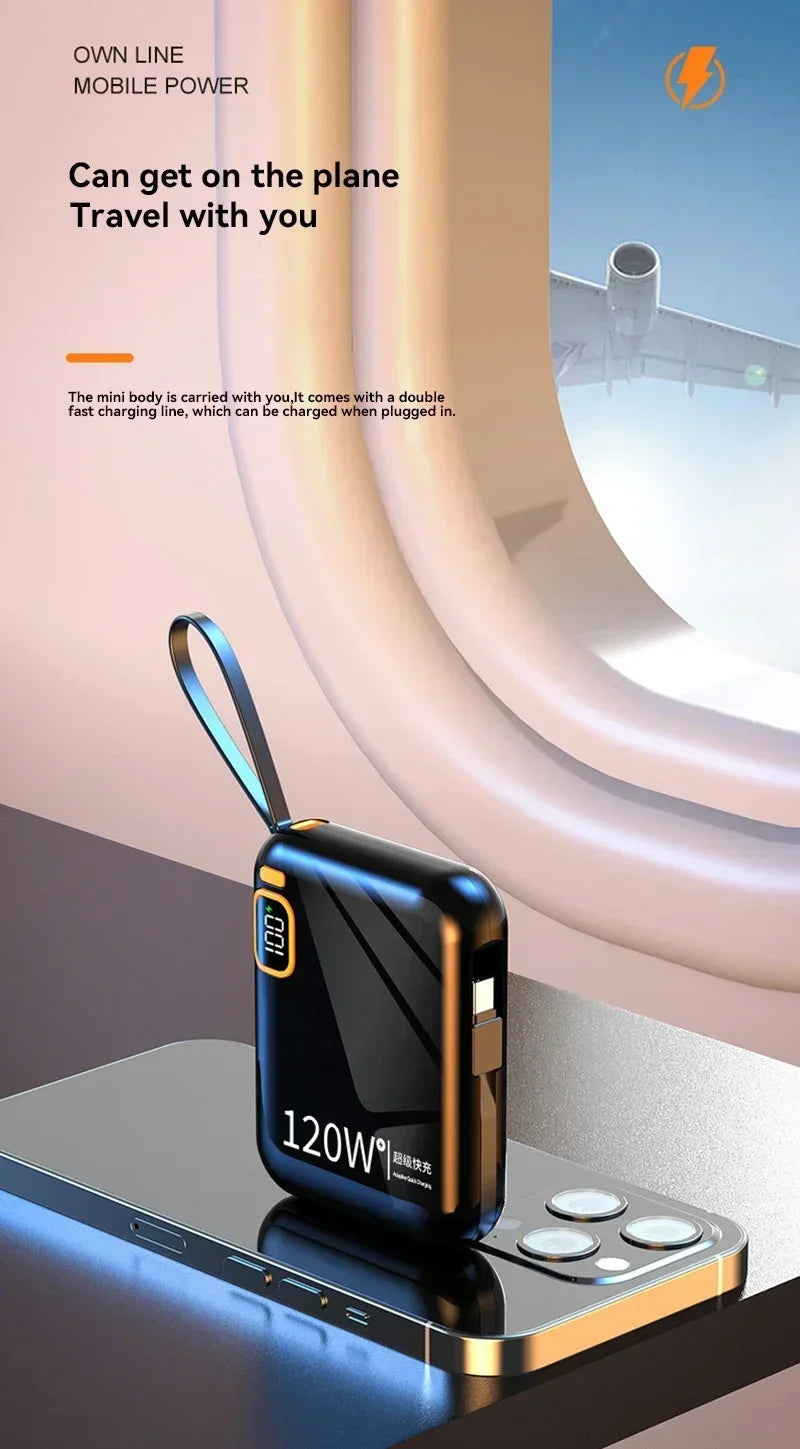 100000mAh 120W Portable Power Bank High Capacity Cable Two-way Fast Charging Mini Powerbank For Xiaomi IPhone Samsung ﻿2025 New