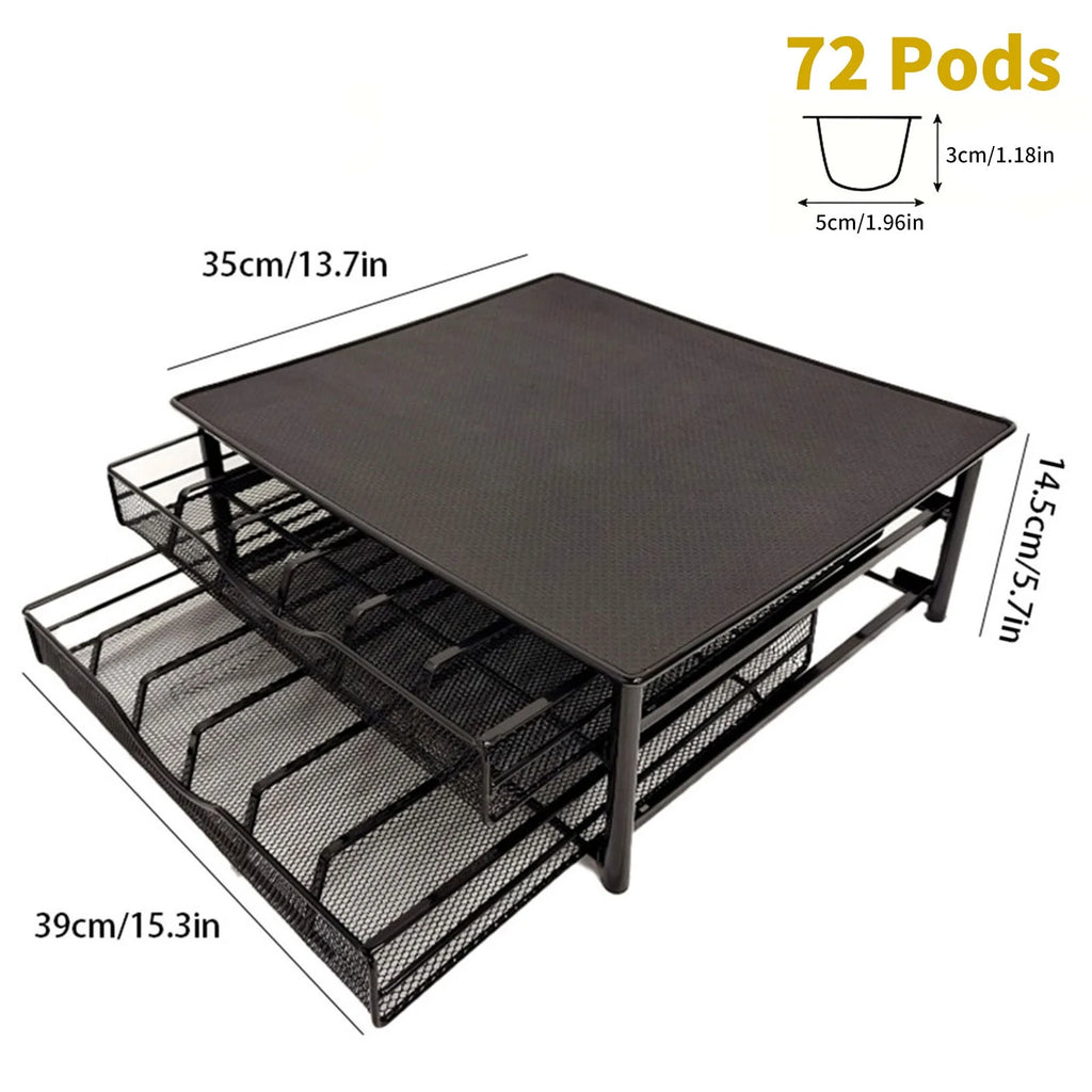 Dolce Gusto Coffee Capsule Holder 72 Pods Double Drawer Metal Storage Organizer with Coffee Machine Stand for Kitchen Office