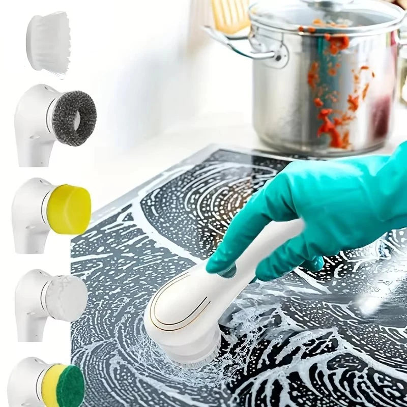 Electric Spin Cleaning Brush with 5 PCS Heads Wireless Handheld Scrubber Suitable Scrub Brush for Bathroom Kitchen Bathtub Tile