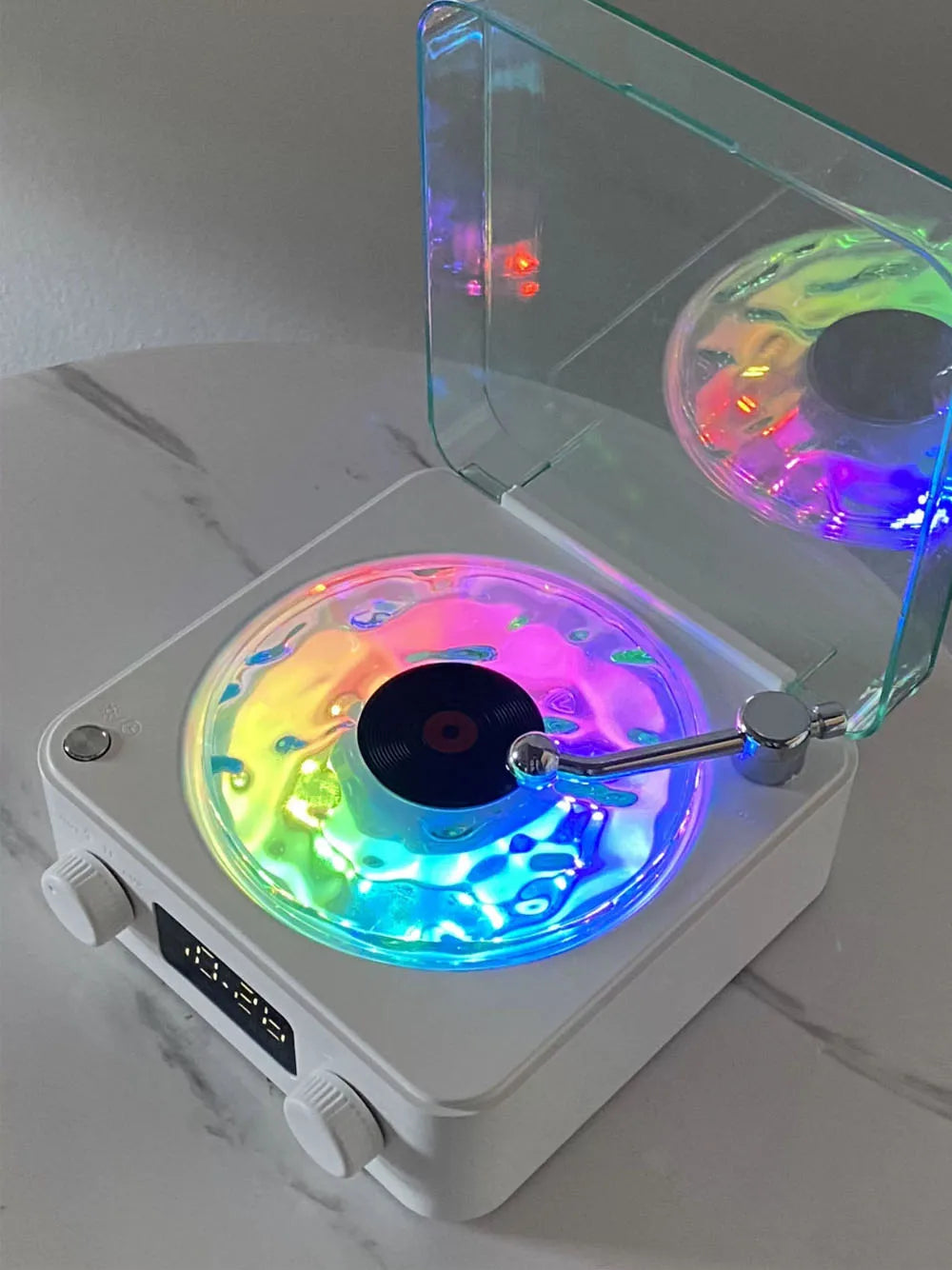 Retro Record Player Night Light with Bluetooth Speaker & White Noise Sleep Aid,RGB Mood Light for Relaxing Bedroom Nursery Decor