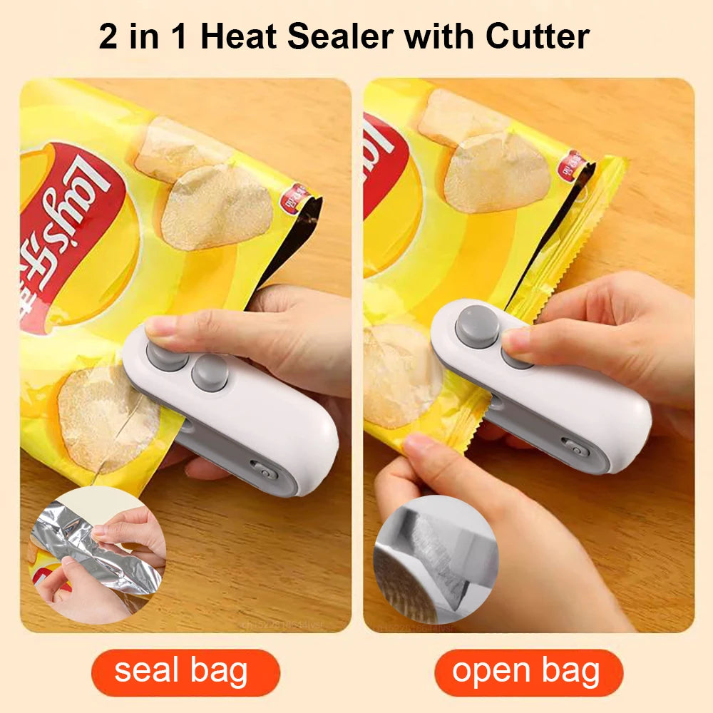 Mini Heat Bag Sealer Rechargeable Food Packaging Heat Sealer Handheld Plastic Bag Sealing Machine Food Package Clip Bag Sealer