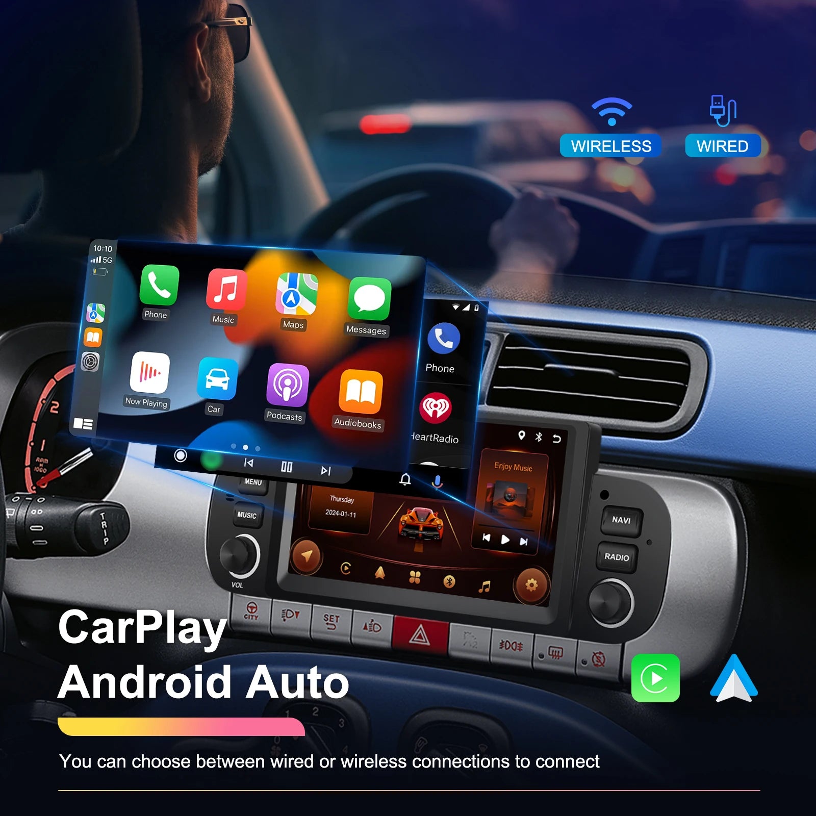 Podofo 6.2'' CarPlay Android Auto Car Stereo Radio 2+64G Multimedia Player With FM GPS Bluetooth WIFI For FIAT PANDA 2013-2020
