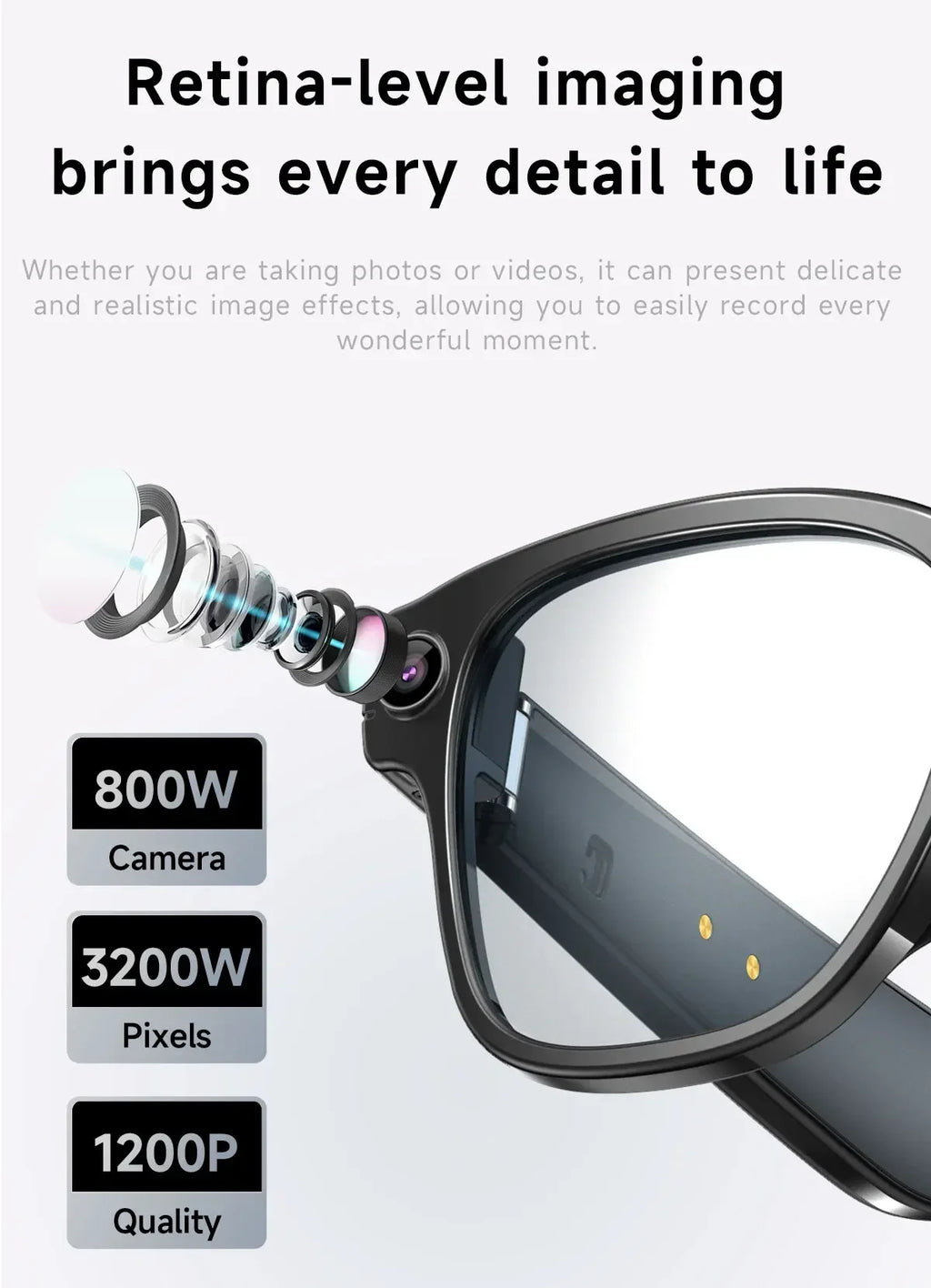 Lenovo 100MP Camera 8K HD Smart Glasses Chat GPT 260mAh Battery Bluetooth Call Voice Assistant Control Smart Glasses for Men