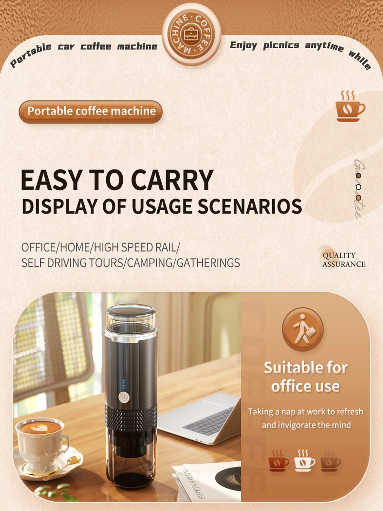 Portable Capsule Coffee Machine with 2-in-1 Design, One-Touch Dual Extraction, Compatible with Tea and Coffee Capsules, Essential for Car, Home, and Travel, Recommended for Office and Camping
