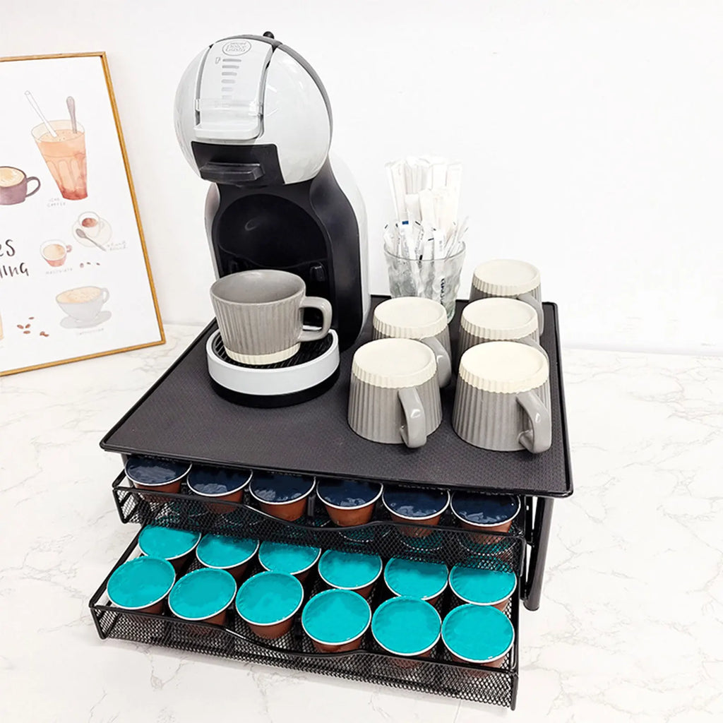 Dolce Gusto Coffee Capsule Holder 72 Pods Double Drawer Metal Storage Organizer with Coffee Machine Stand for Kitchen Office