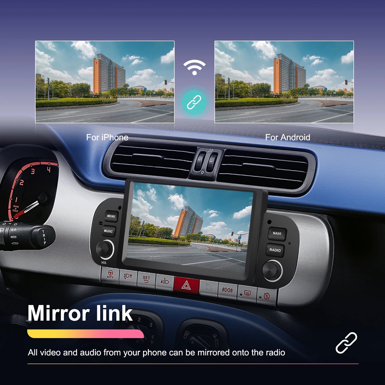 Podofo 6.2'' CarPlay Android Auto Car Stereo Radio 2+64G Multimedia Player With FM GPS Bluetooth WIFI For FIAT PANDA 2013-2020