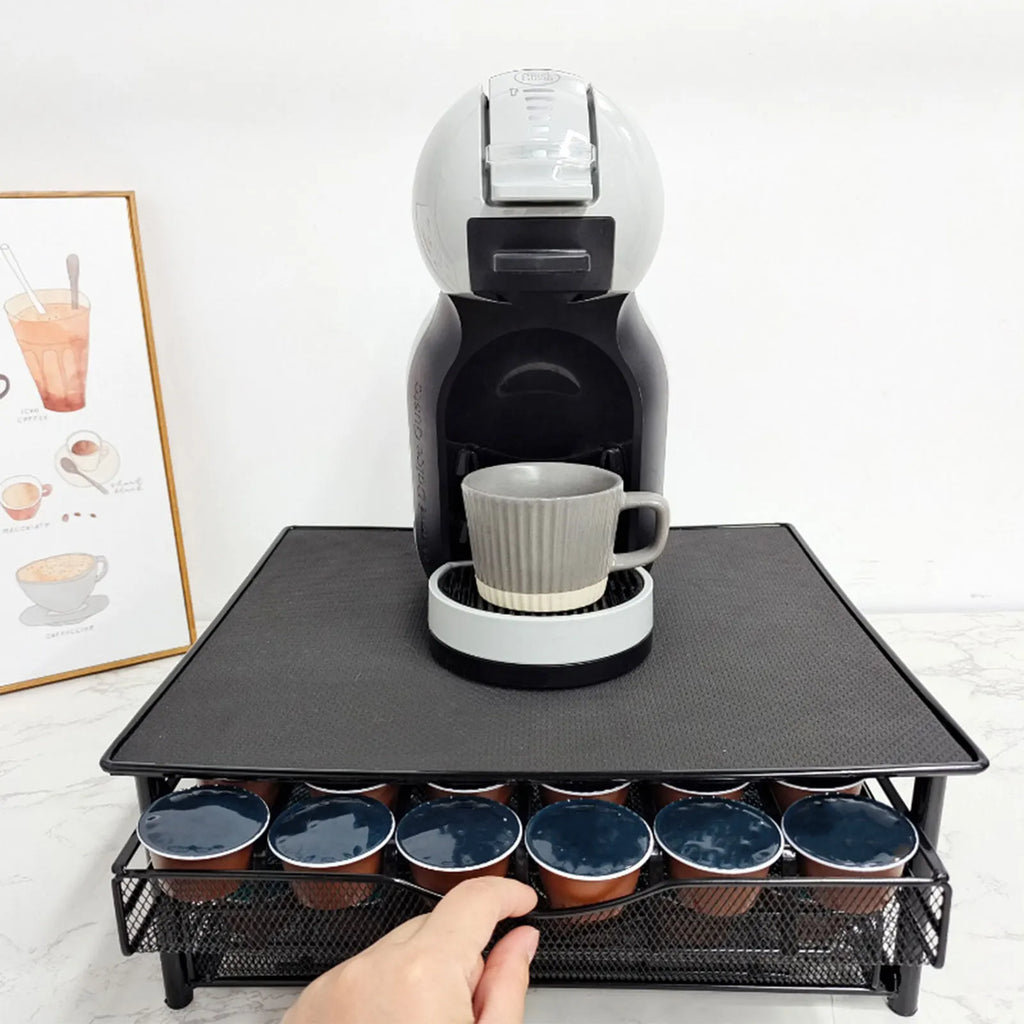 Dolce Gusto Coffee Capsule Holder 72 Pods Double Drawer Metal Storage Organizer with Coffee Machine Stand for Kitchen Office