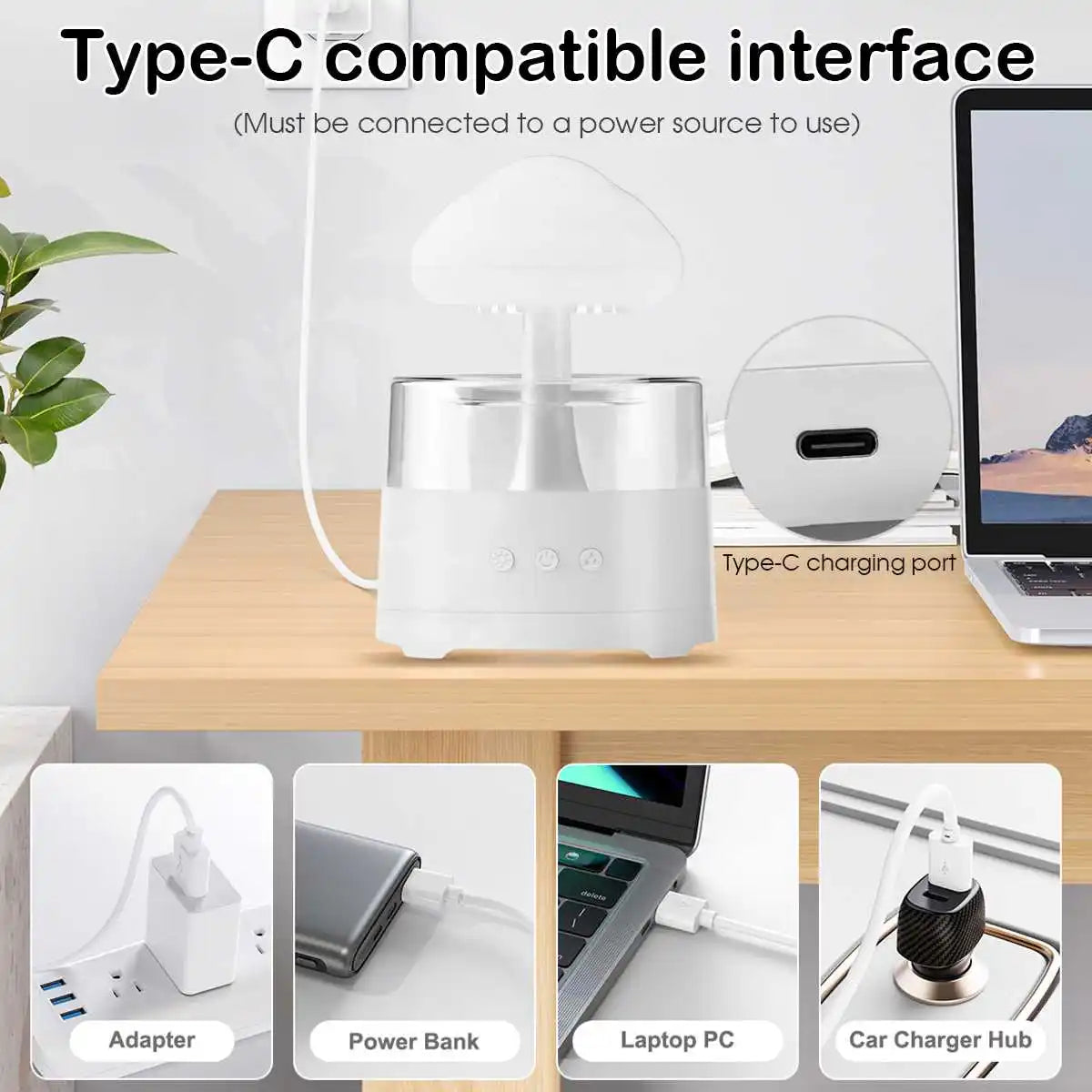 300ml USB Electric Aroma Diffuser Cloud-Shaped Colorful Ambient Light 3-Level Gradient Color Lighting Home Room Humidifier