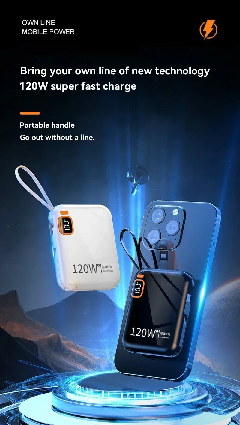 100000mAh 120W Portable Power Bank High Capacity Cable Two-way Fast Charging Mini Powerbank For Xiaomi IPhone Samsung ﻿2025 New