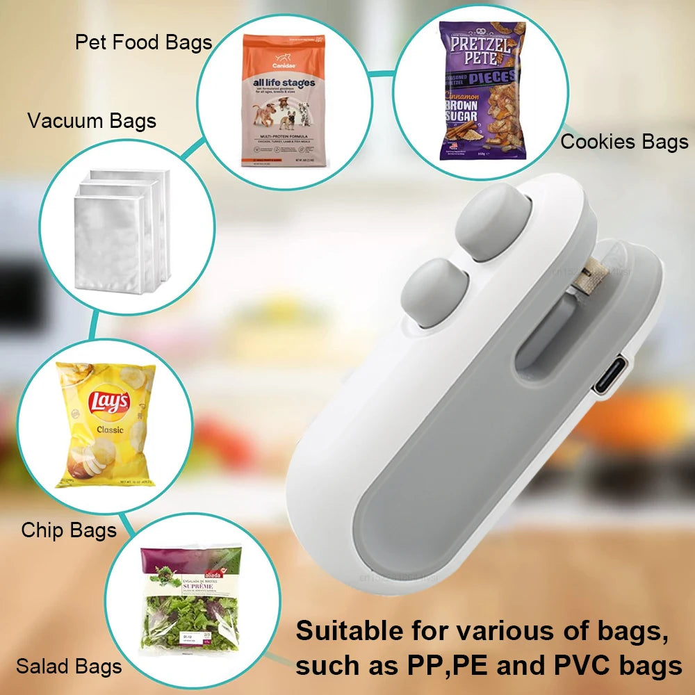Mini Heat Bag Sealer Rechargeable Food Packaging Heat Sealer Handheld Plastic Bag Sealing Machine Food Package Clip Bag Sealer