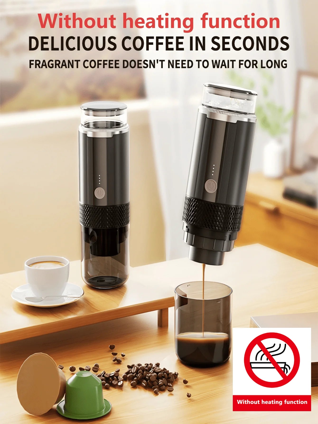 Portable Capsule Coffee Machine with 2-in-1 Design, One-Touch Dual Extraction, Compatible with Tea and Coffee Capsules, Essential for Car, Home, and Travel, Recommended for Office and Camping