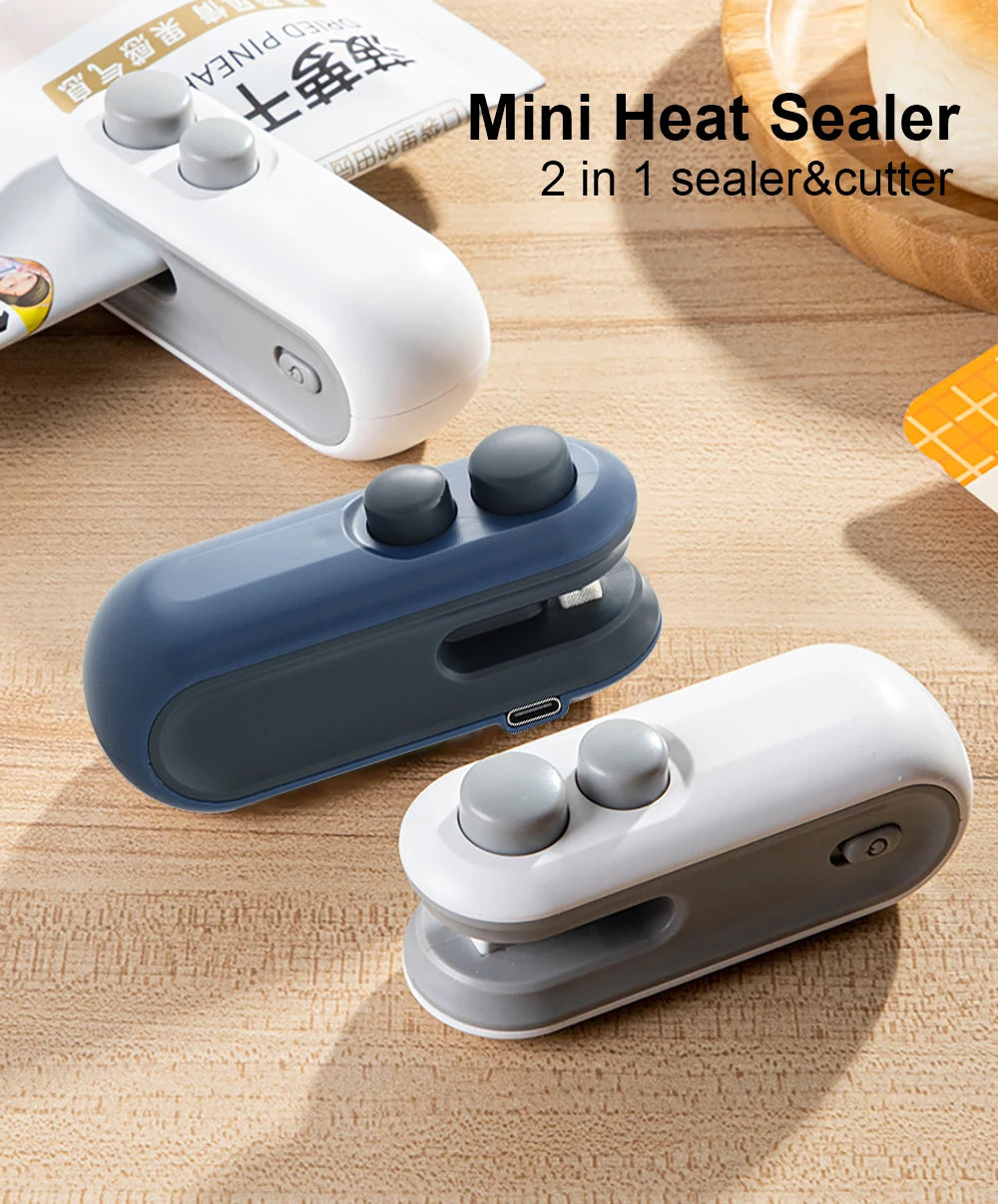 Mini Heat Bag Sealer Rechargeable Food Packaging Heat Sealer Handheld Plastic Bag Sealing Machine Food Package Clip Bag Sealer