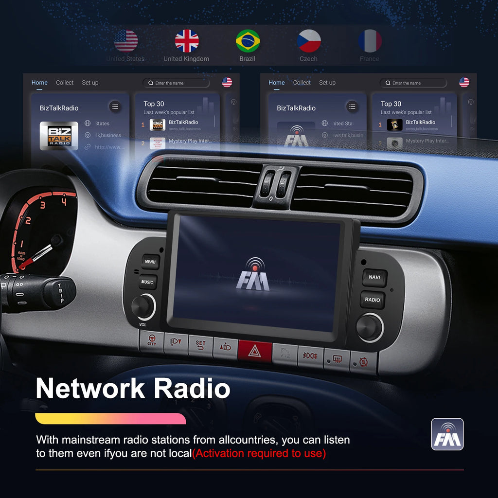 Podofo 6.2'' CarPlay Android Auto Car Stereo Radio 2+64G Multimedia Player With FM GPS Bluetooth WIFI For FIAT PANDA 2013-2020